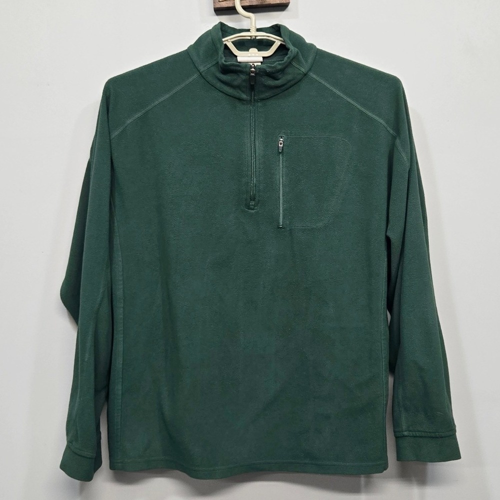 L.L. Bean Fleece Pullover Jacket Men XL Green 1/4 Zip Funnel Neck Lightweight